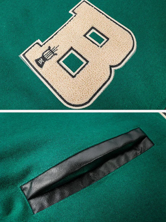 "Bone" PU Flocking Varsity Jacket