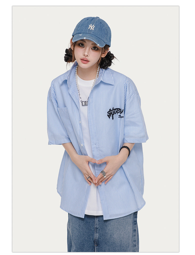 Stripes Letters Print Shirts