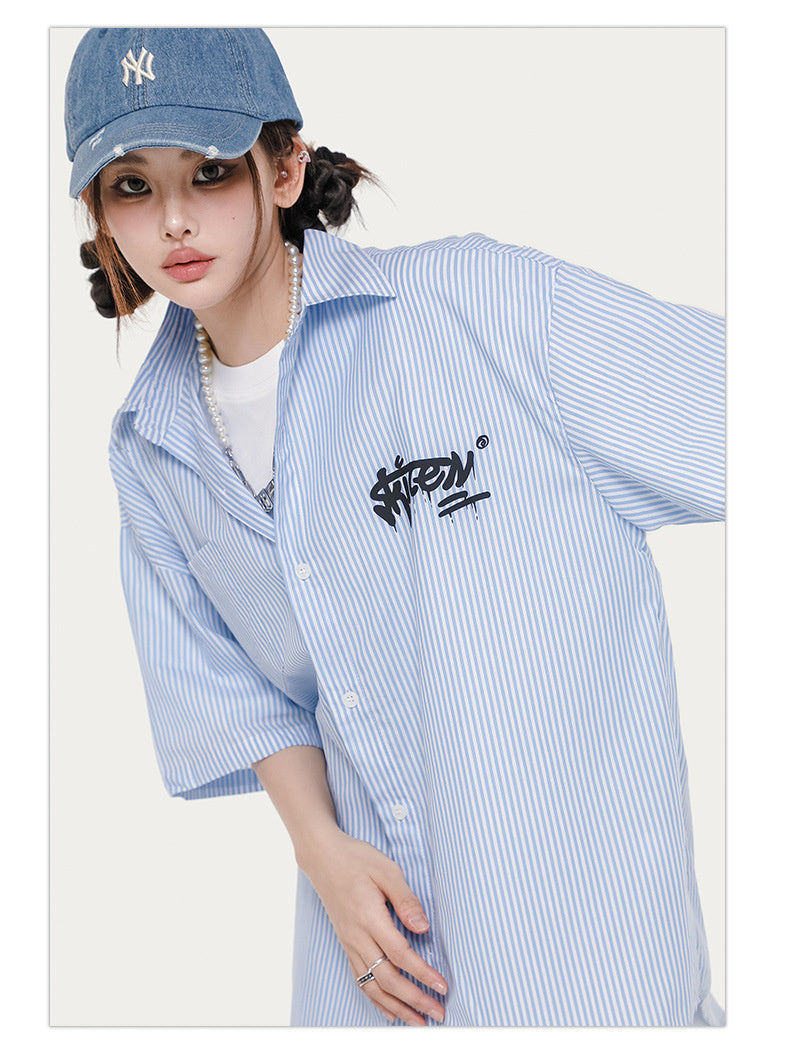 Stripes Letters Print Shirts