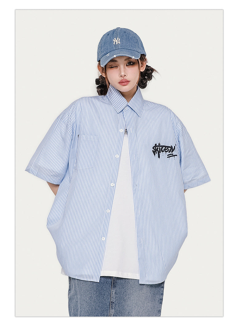 Stripes Letters Print Shirts