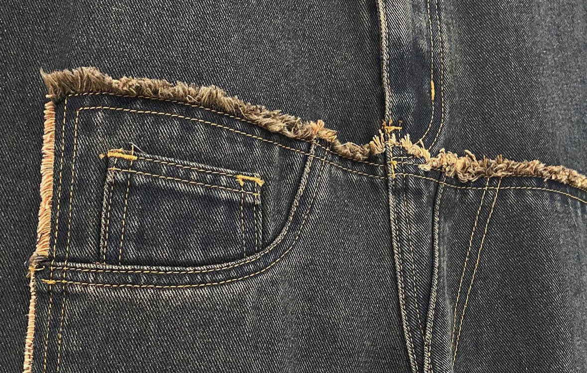 Fringe Patchwork Washed Loose Jeans