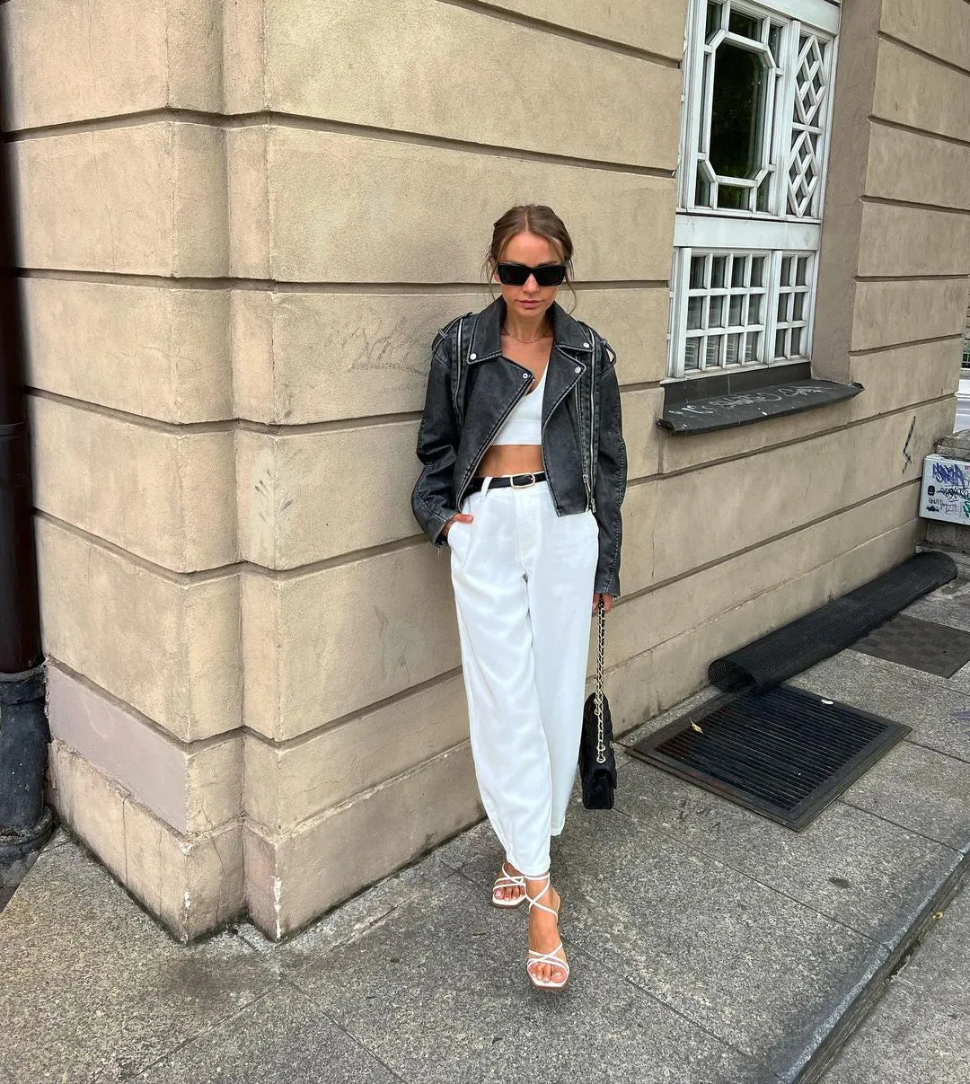 "Classics" Washed Cropped Leather Jacket