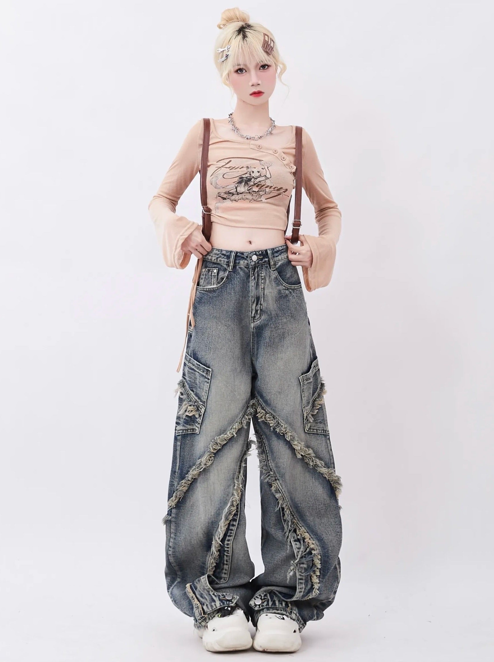 "Street Star" Fringe Baggy Jeans