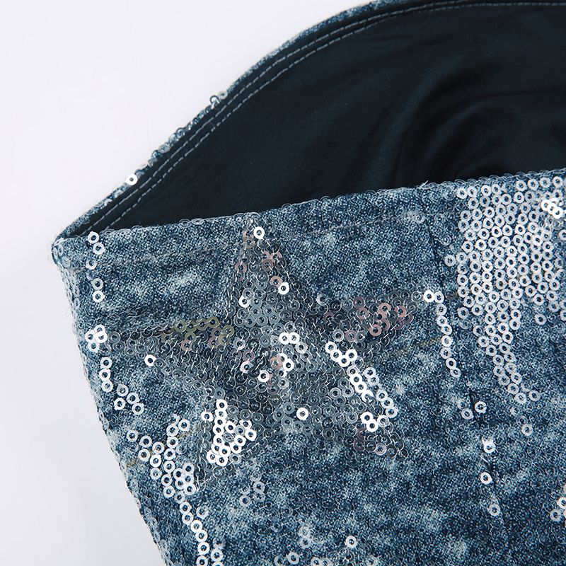 Glitter Star Chain Cropped Denim
