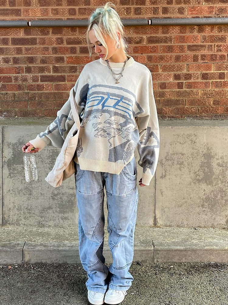 Mixed Wave Long Sleeves Knitting Top