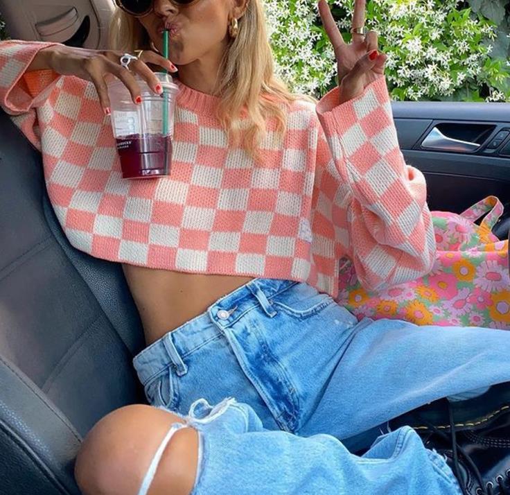 Plaid Pattern Knitting Top