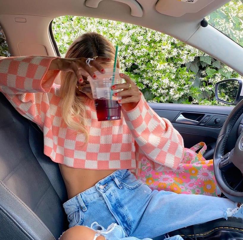 Plaid Pattern Knitting Top