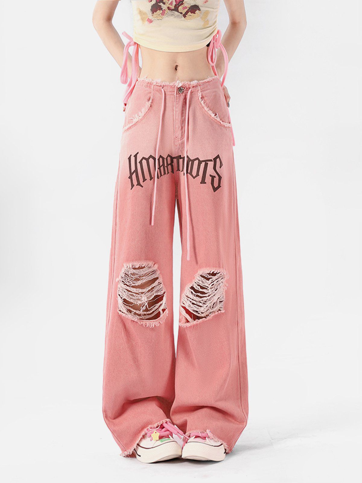 Letter Fringe Loose Jeans