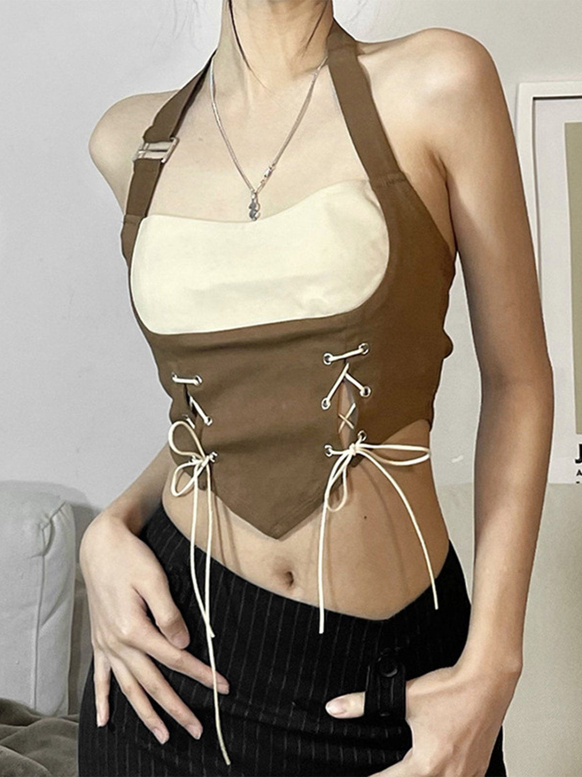 Contrast Slim Strap Top