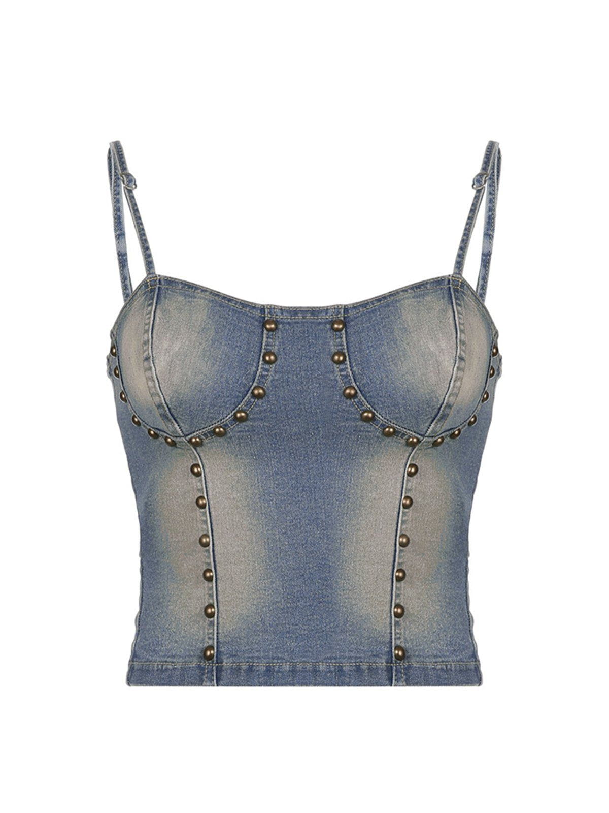 Backless Studded Denim Top