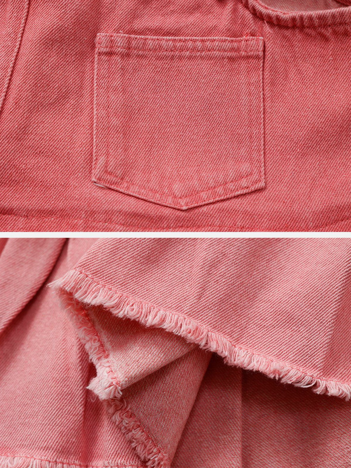 Fringe Denim Pleated Skirt