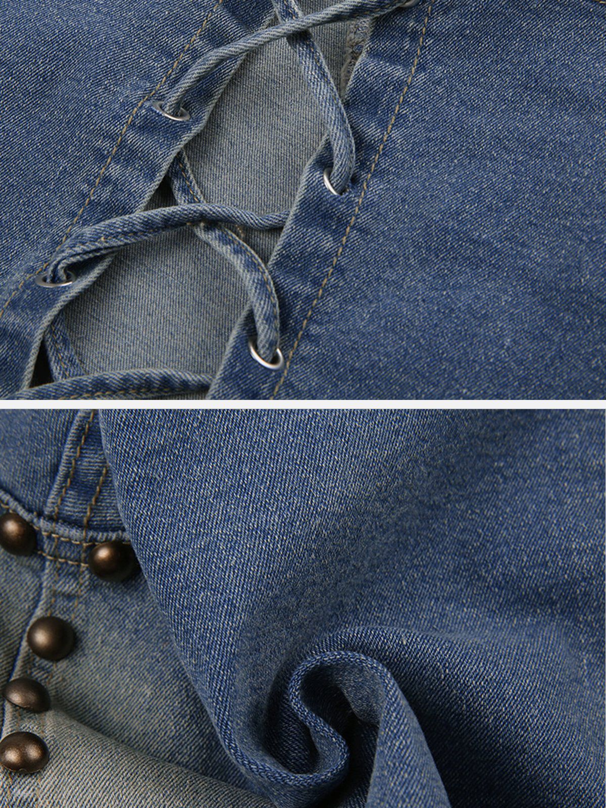 Backless Studded Denim Top