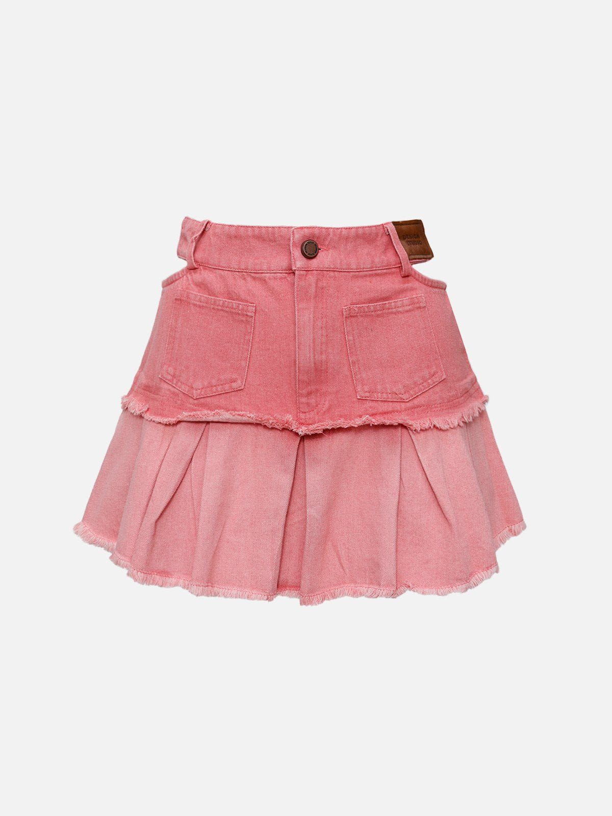 Fringe Denim Pleated Skirt