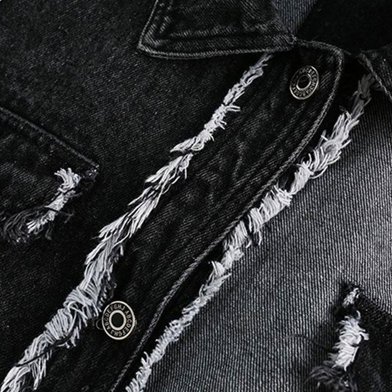 "Street Star" Patchwork Black Denim Jacket