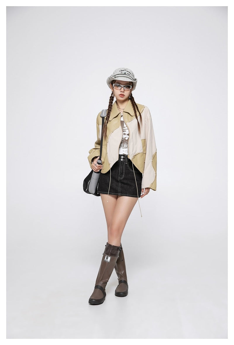 "Street Star" Irregular Patchwork Leather Jacket