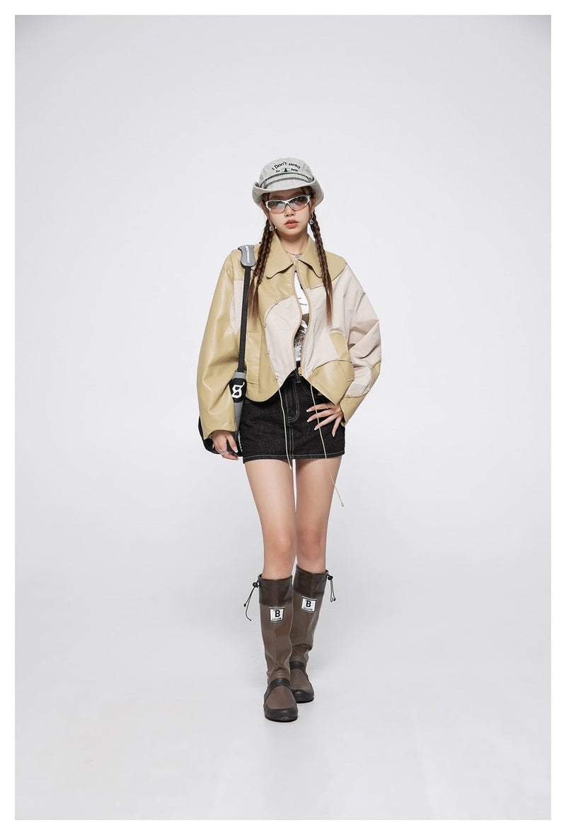 "Street Star" Irregular Patchwork Leather Jacket