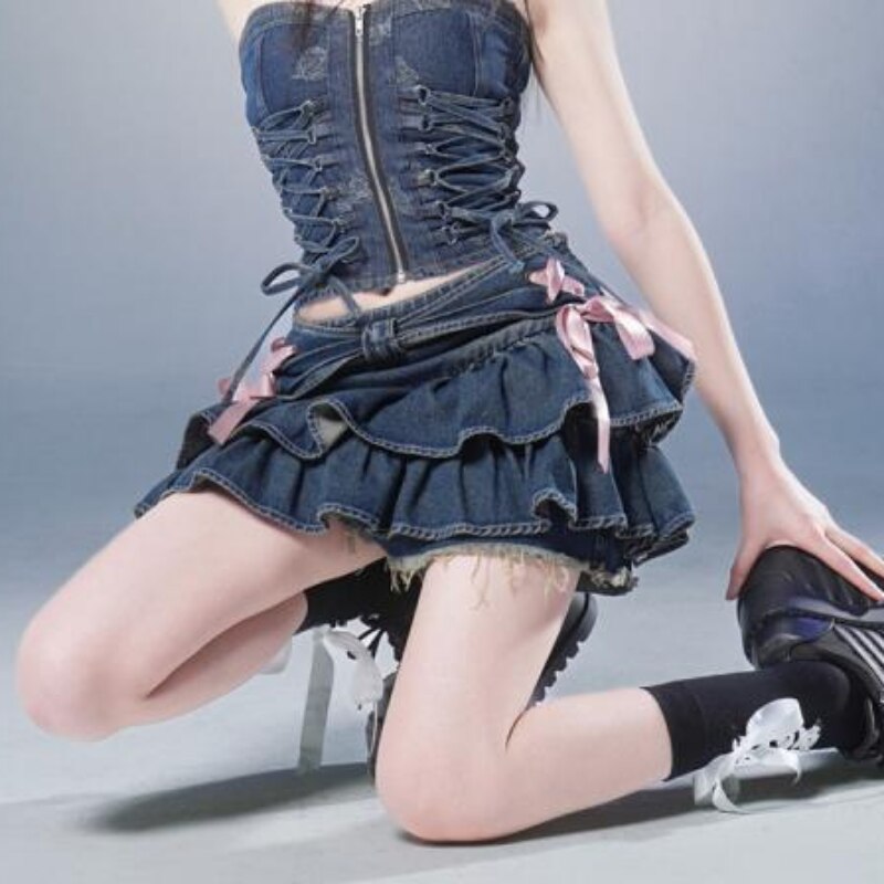 Denim Ribbon Skirt