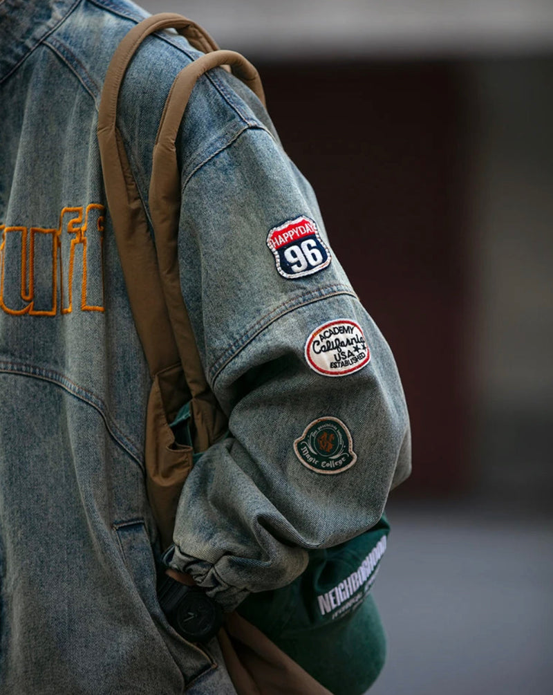 Badge Embroidered Denim Jacket