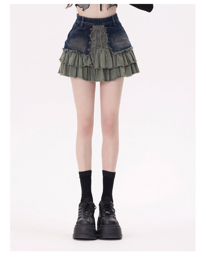 Vintage Denim Ruffles Skirt