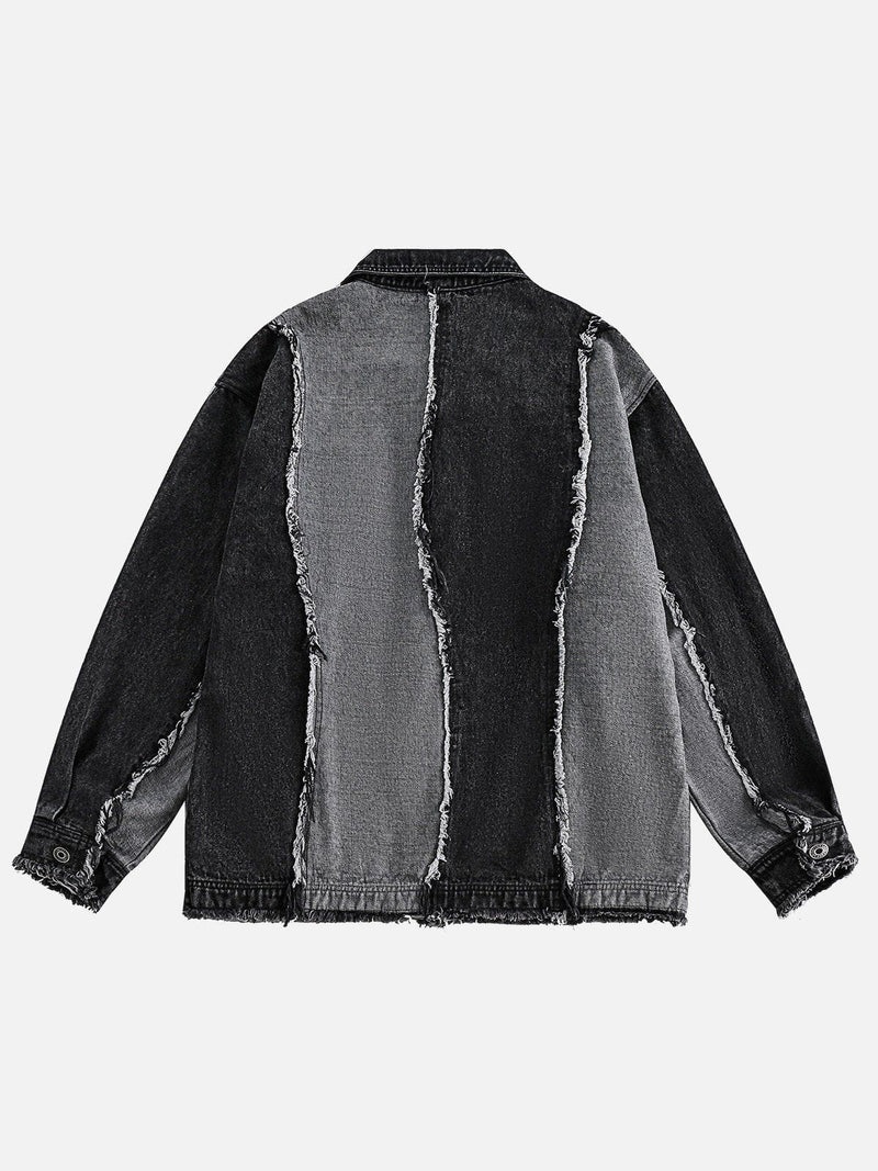 "Street Star" Patchwork Black Denim Jacket