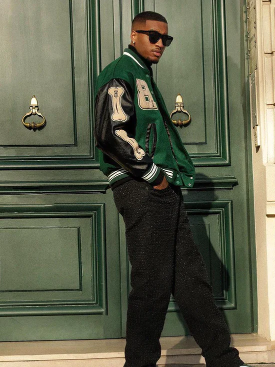 "Bone" PU Flocking Varsity Jacket