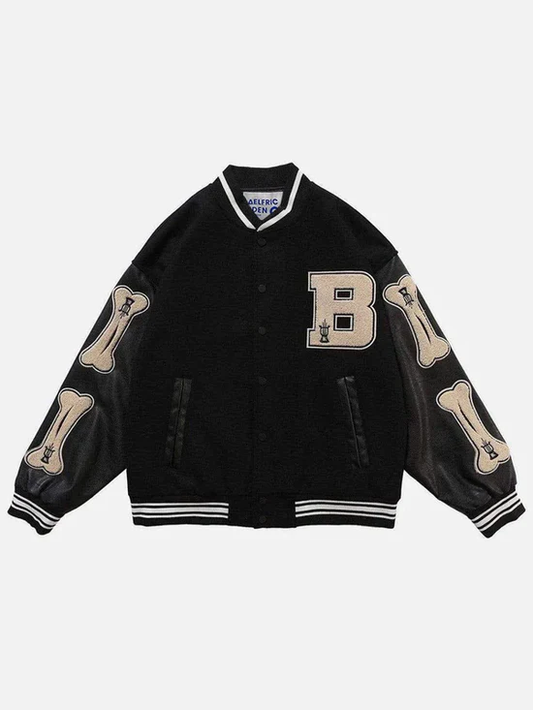 "Bone" PU Flocking Varsity Jacket