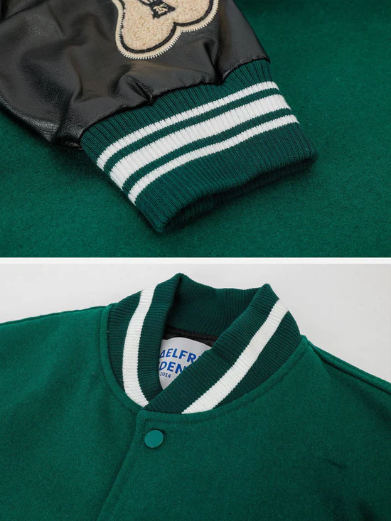 "Bone" PU Flocking Varsity Jacket