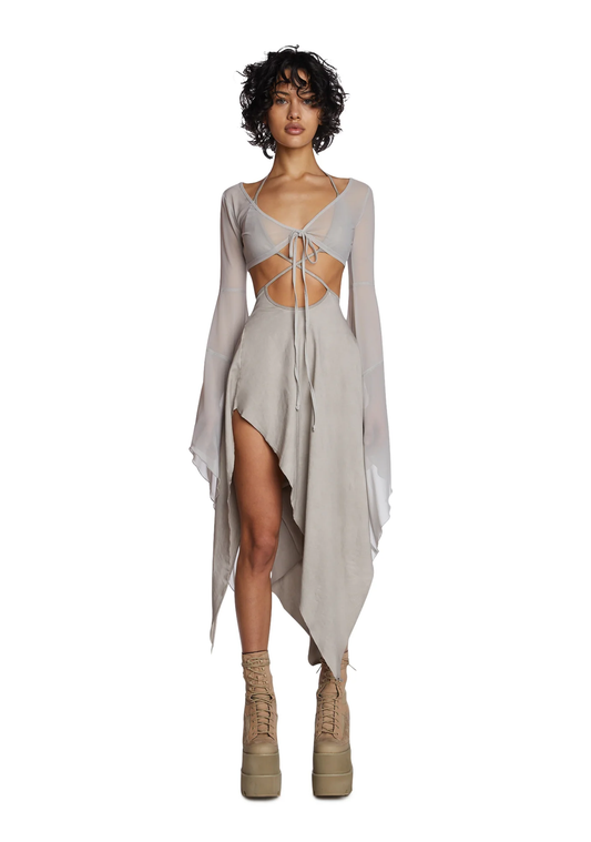 Asymmetrical Mesh Wrap Elbise