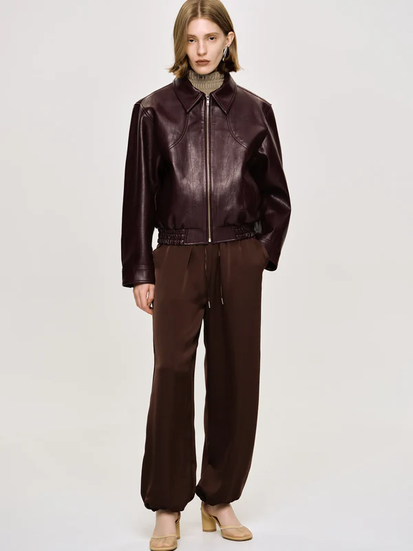 Burgundy Vegan Deri Ceket