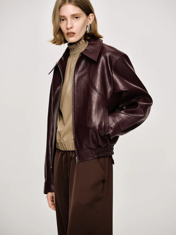 Burgundy Vegan Deri Ceket