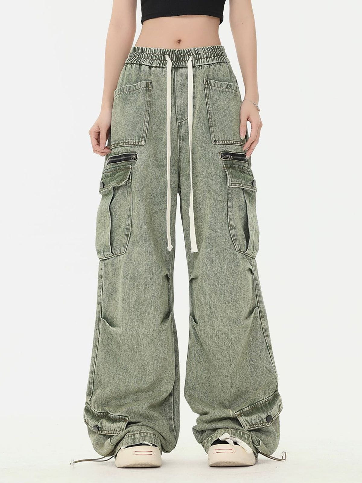 Drawstring Loose Cargo Jeans