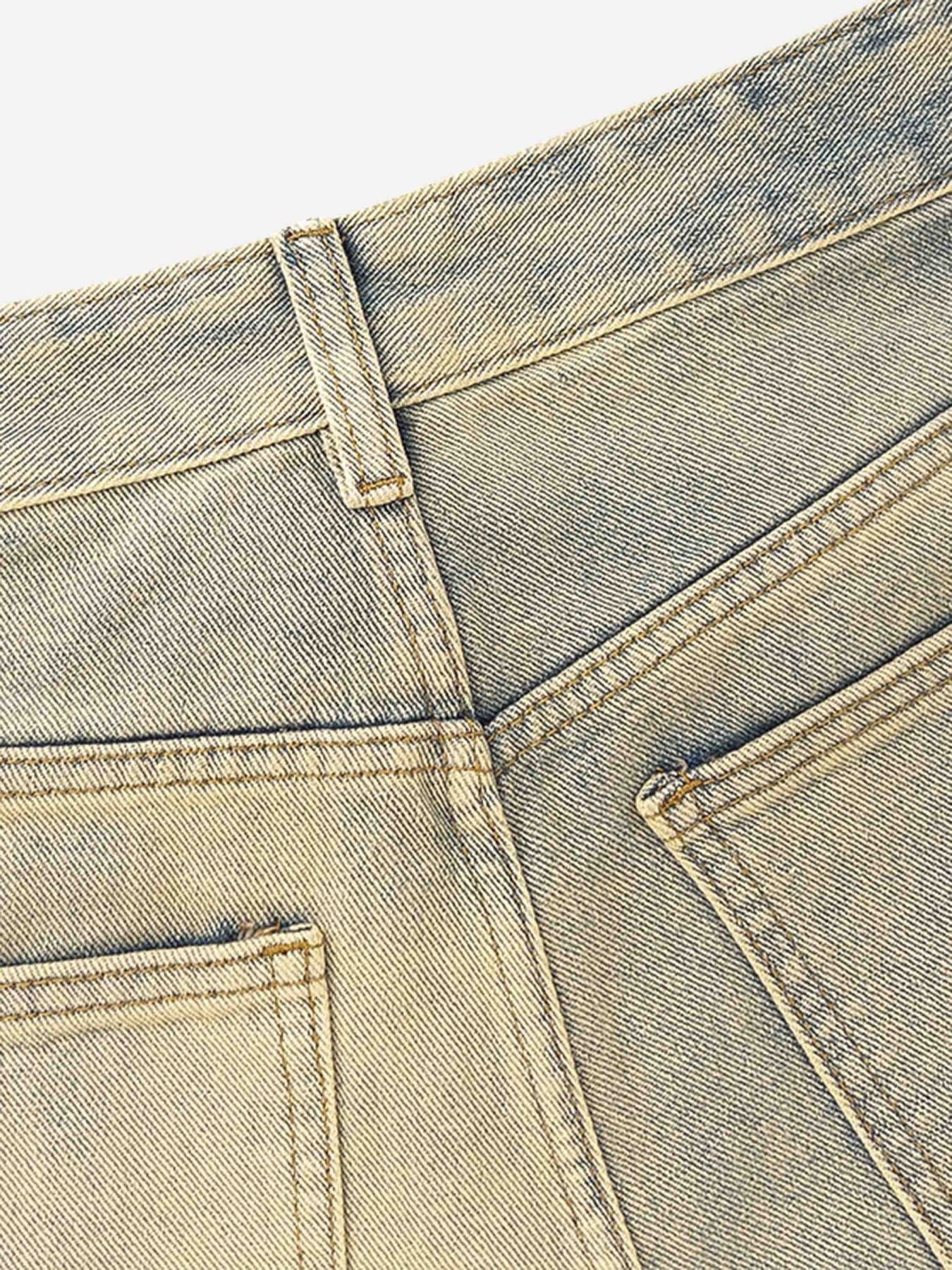 "Street Star" Fire Fringe Lines Straight Jeans