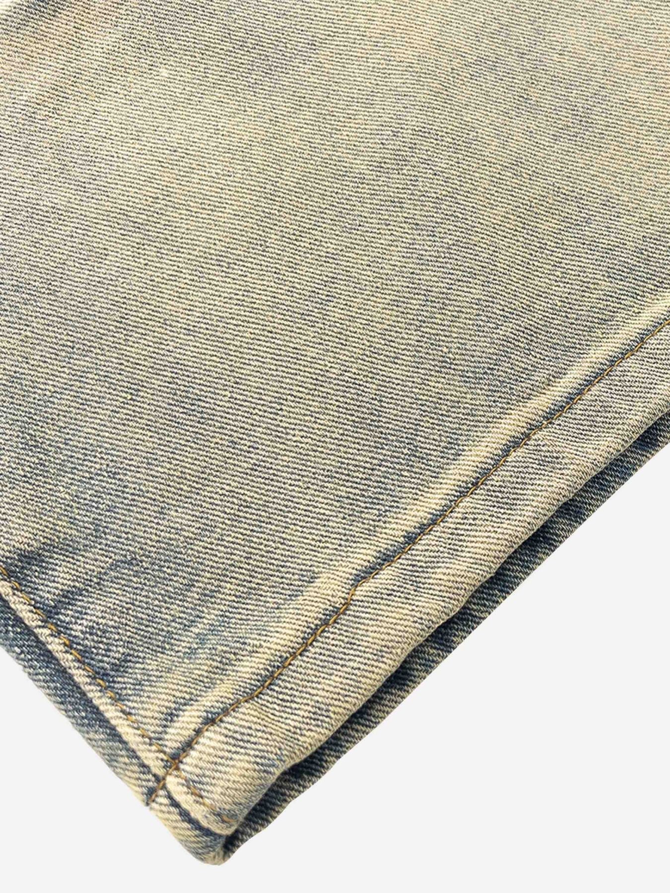 "Street Star" Fire Fringe Lines Straight Jeans