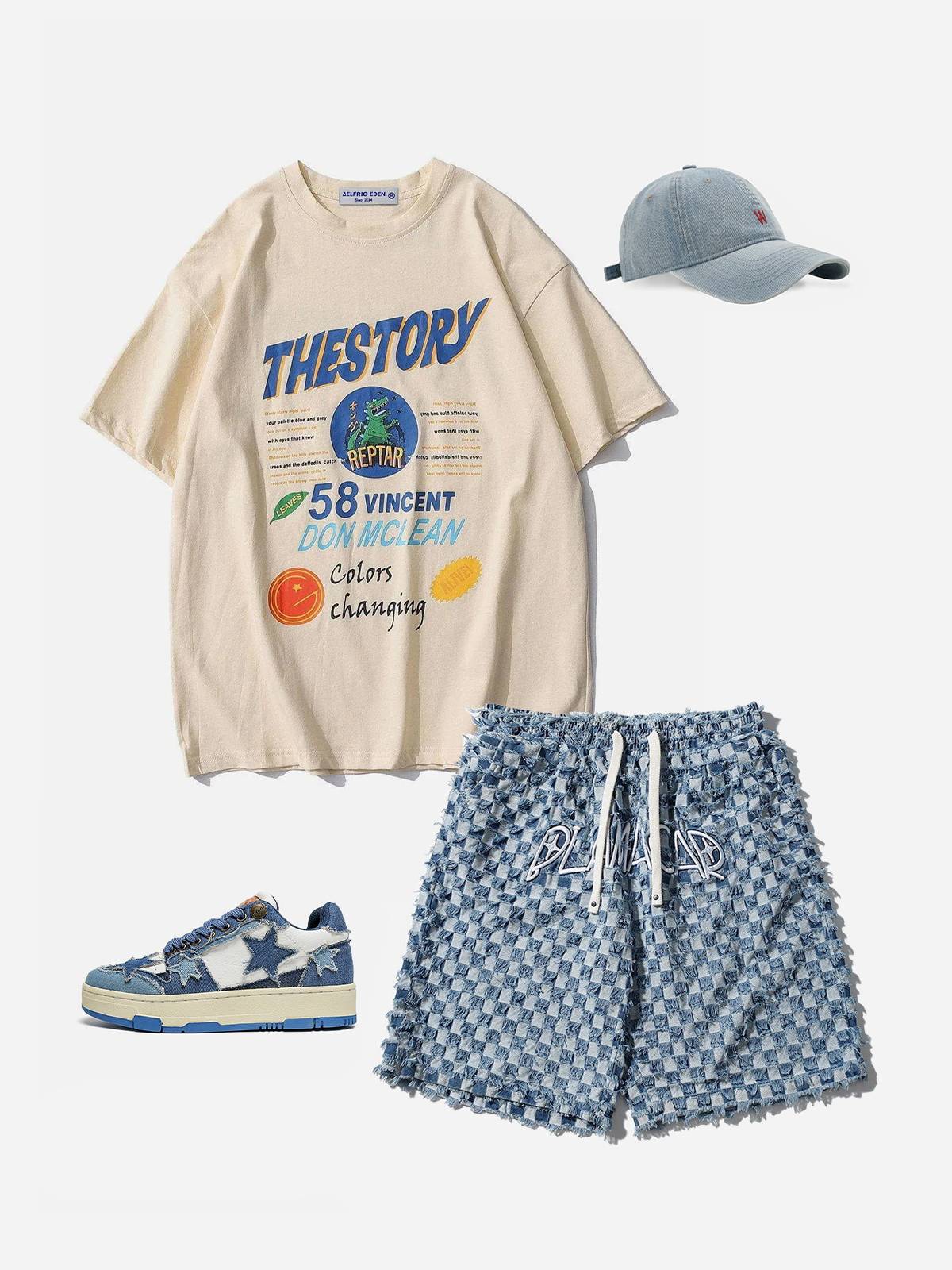 Vintage Letter Pattern Oversized Tee