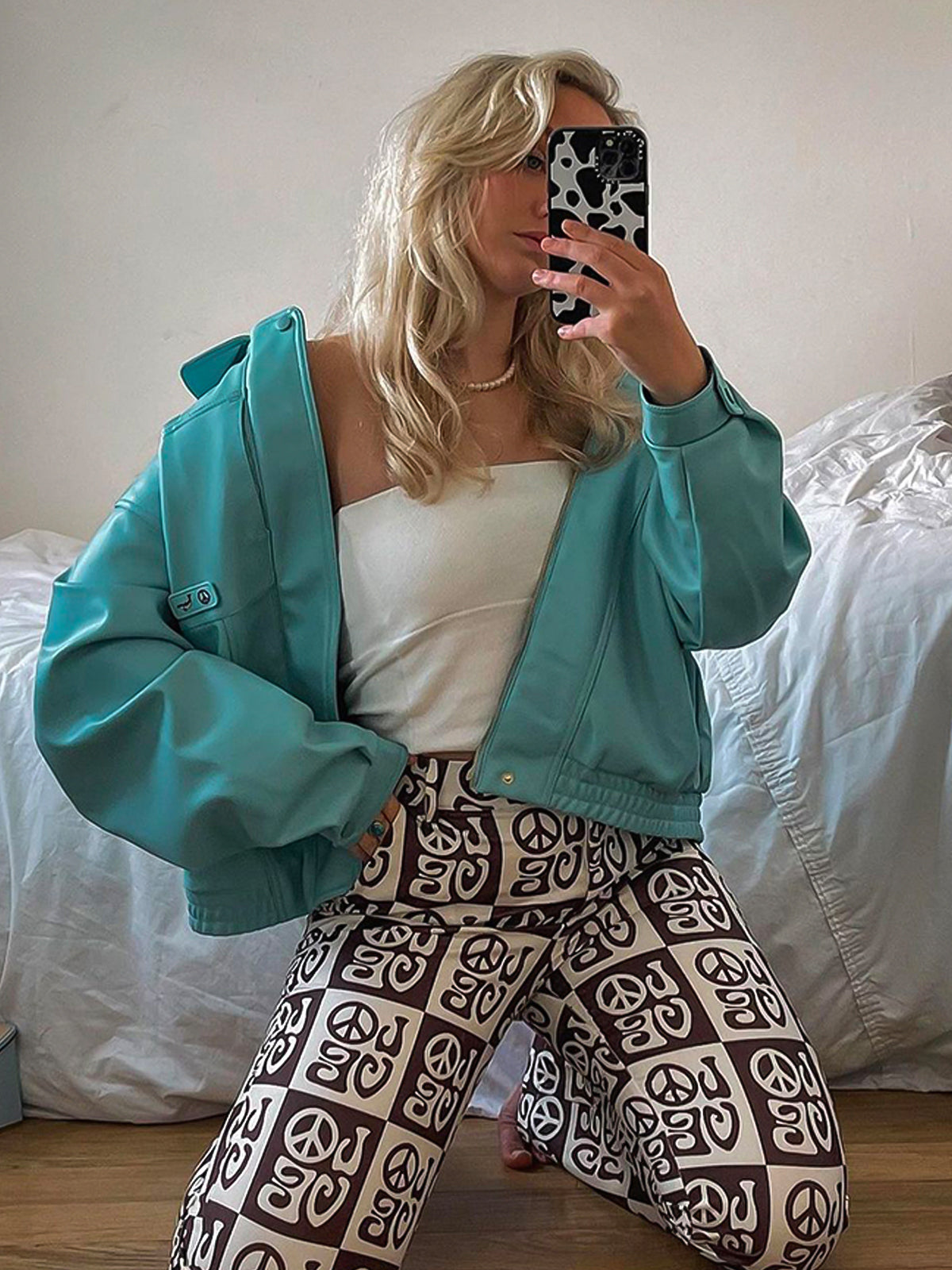 "80" Vintage Turquoise Leather Jacket