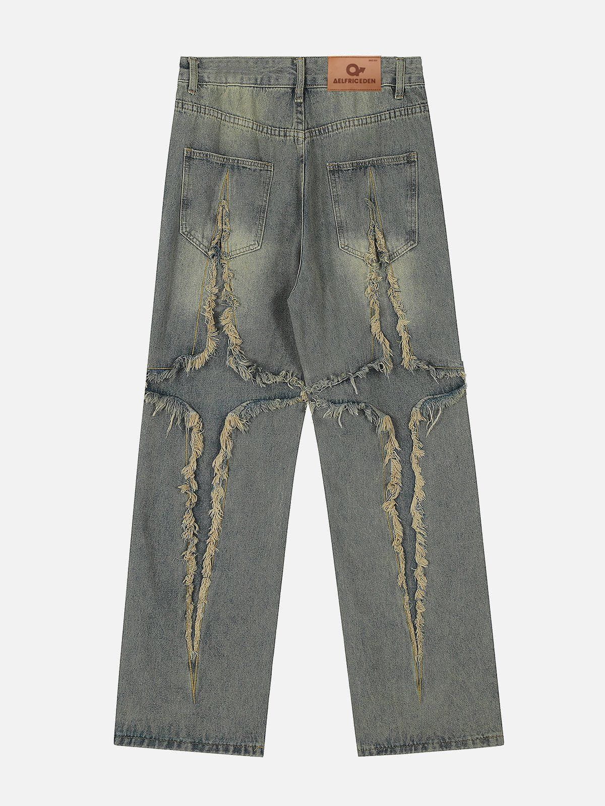 "X" Washed Fringe Jeans