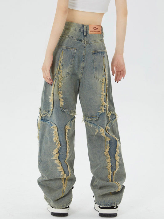 "X" Washed Fringe Jeans