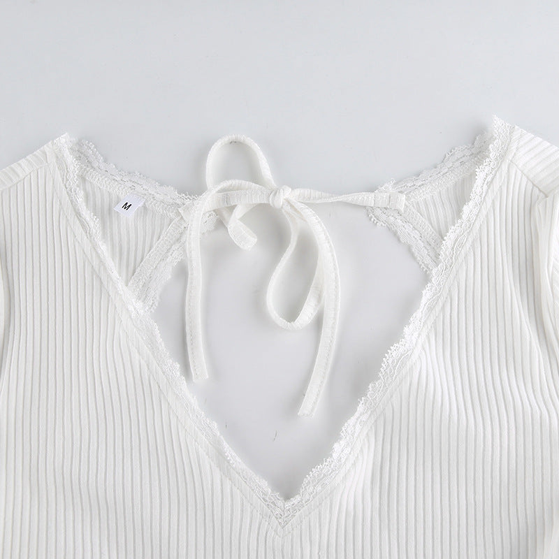 Ruffles Bandage Knitted Crop Top