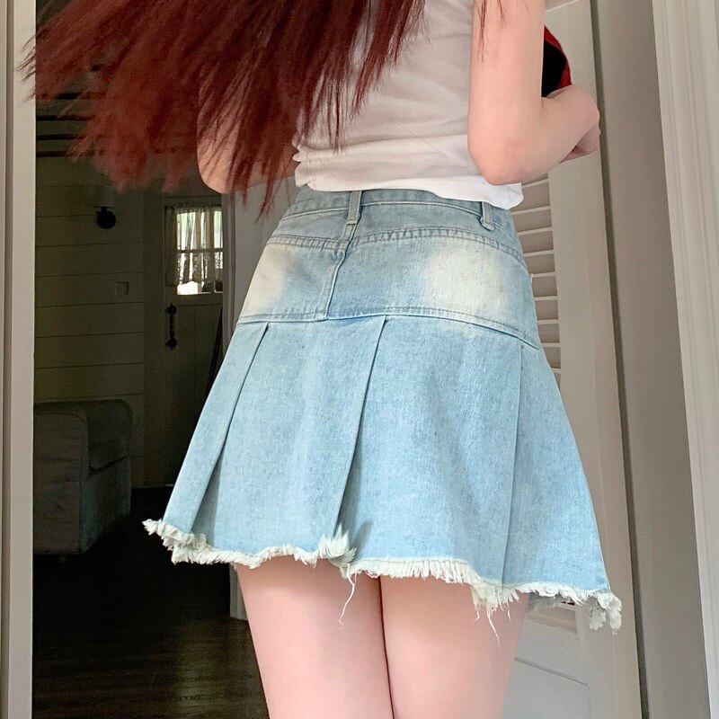 Denim Butterfly Embroidery Mini Skirt