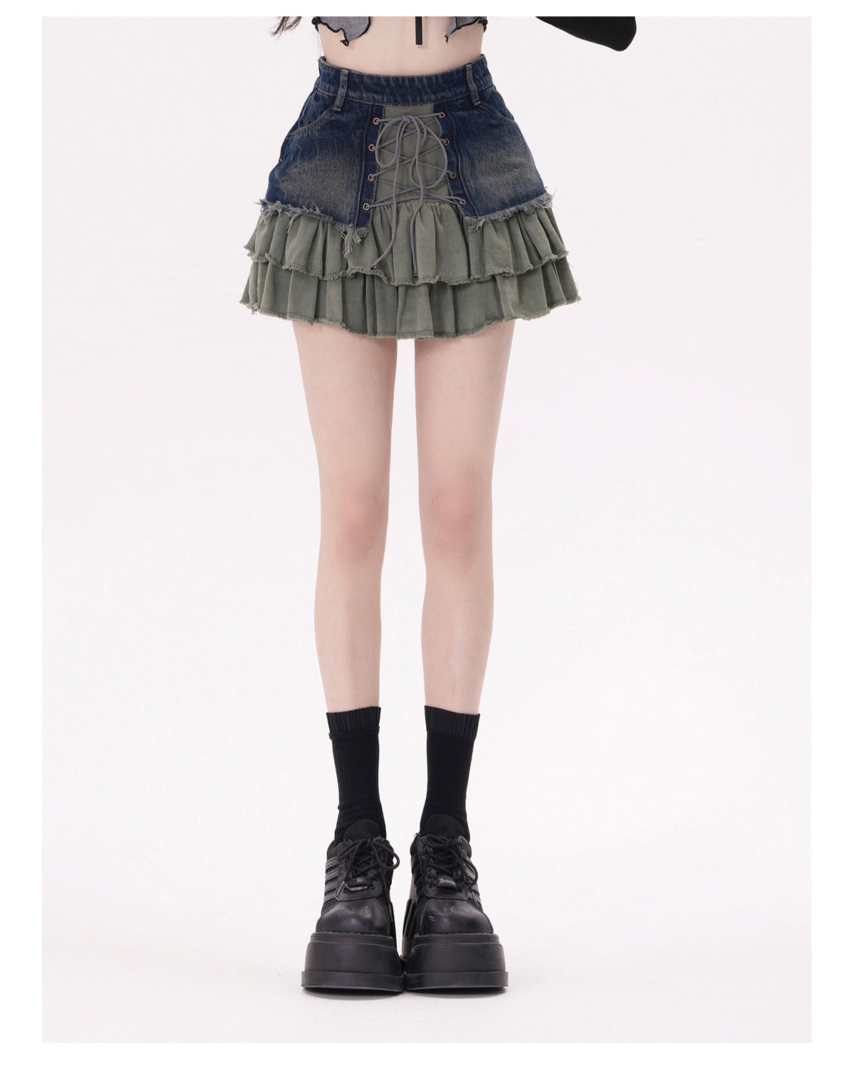 Vintage Denim Ruffles Skirt