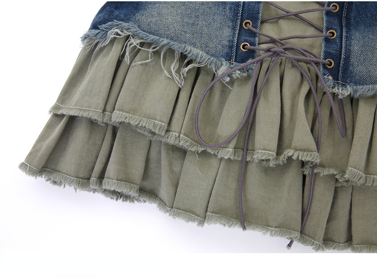 Vintage Denim Ruffles Skirt