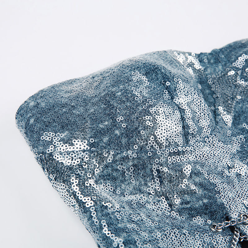 Glitter Star Chain Cropped Denim