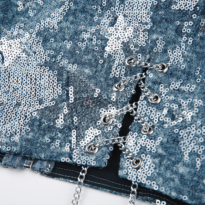 Glitter Star Chain Cropped Denim