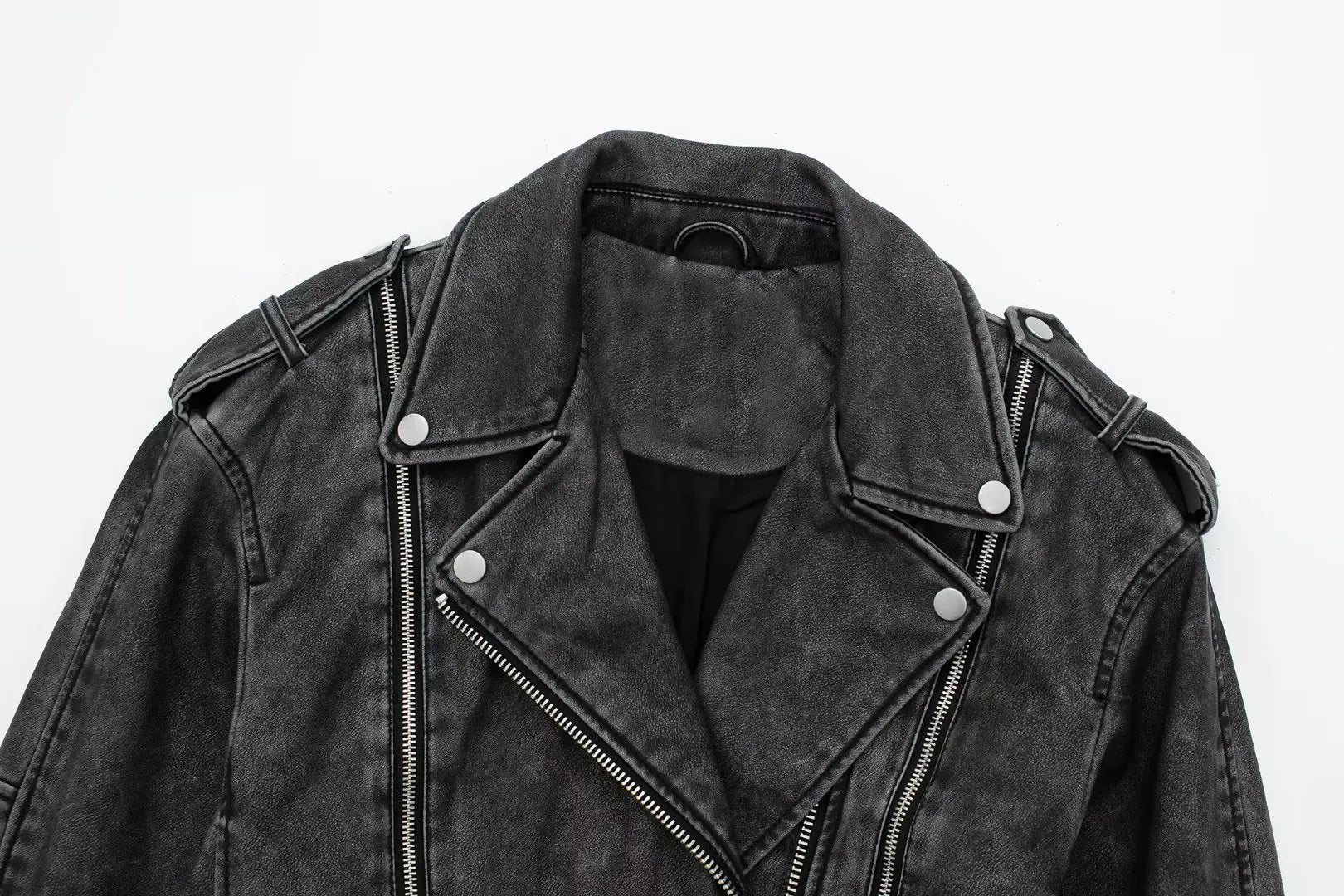 "Classics" Washed Cropped Leather Jacket