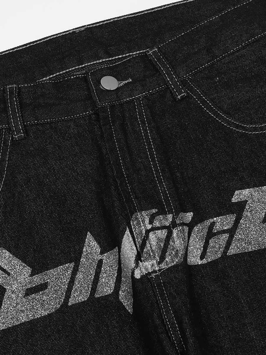 Letter Black Baggy Jeans