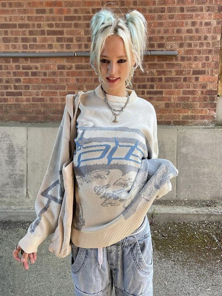 Mixed Wave Long Sleeves Knitting Top