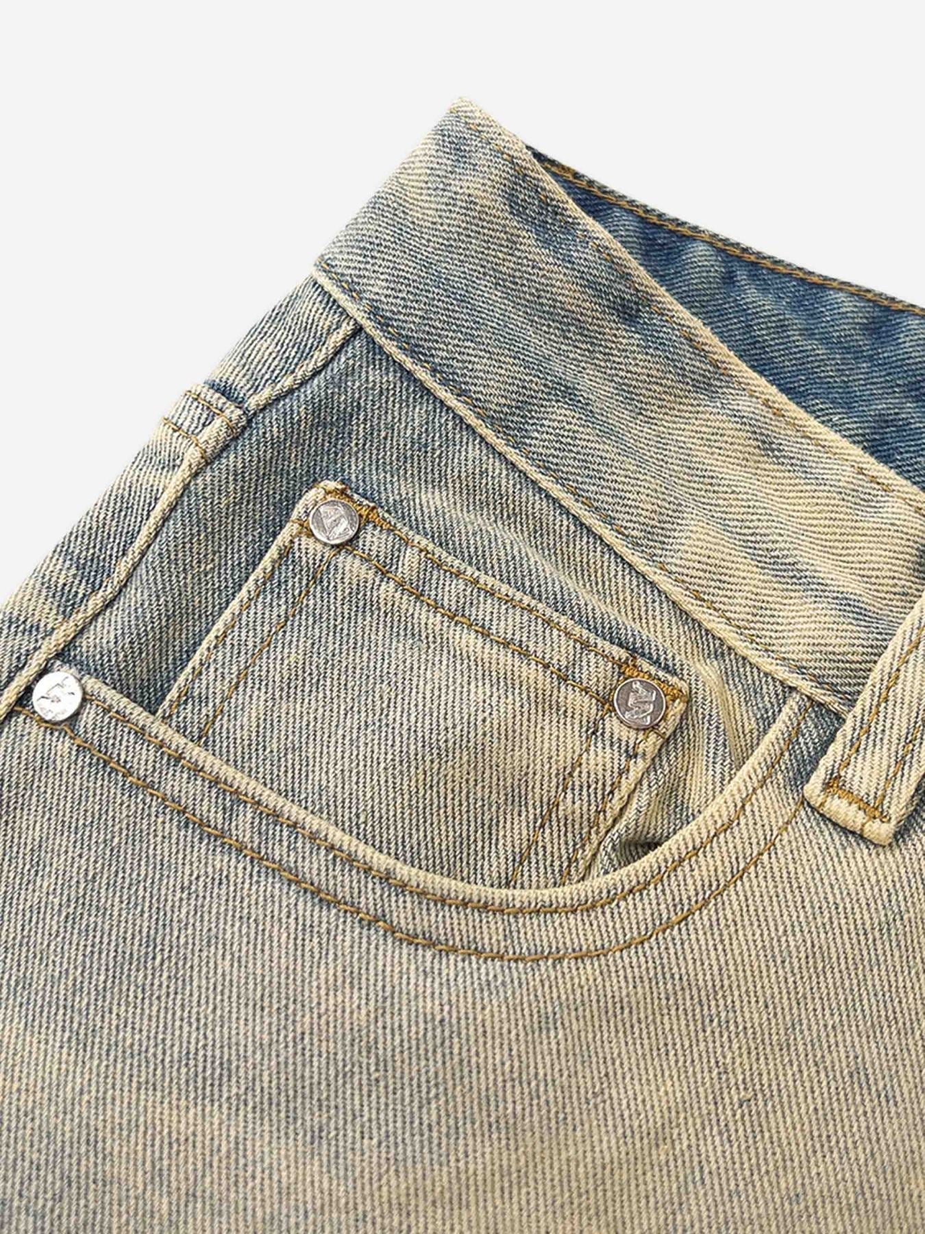 "Street Star" Fire Fringe Lines Straight Jeans