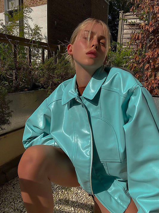 "80" Vintage Turquoise Leather Jacket