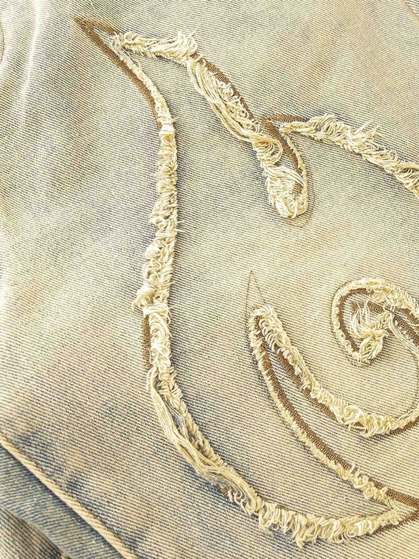 "Street Star" Fire Fringe Lines Straight Jeans