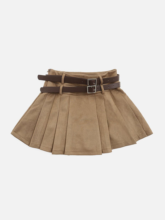 Vintage Double Belt Suede Skirt